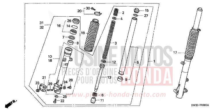 FOURCHETTE AVANT de Dominator 250 FIGHTING RED (R134) de 1990